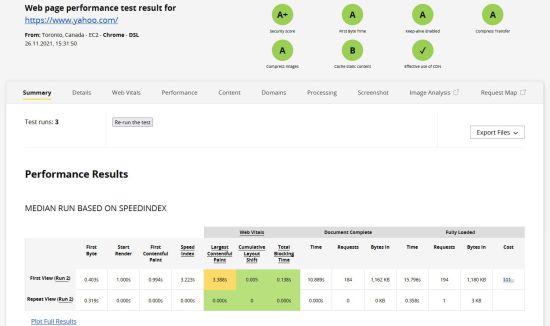 WebPageTest - Online Website Performance and Analytics Tool